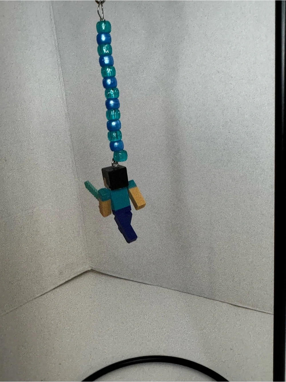 Kids Blue Beaded Minecraft-Inspired Keychain